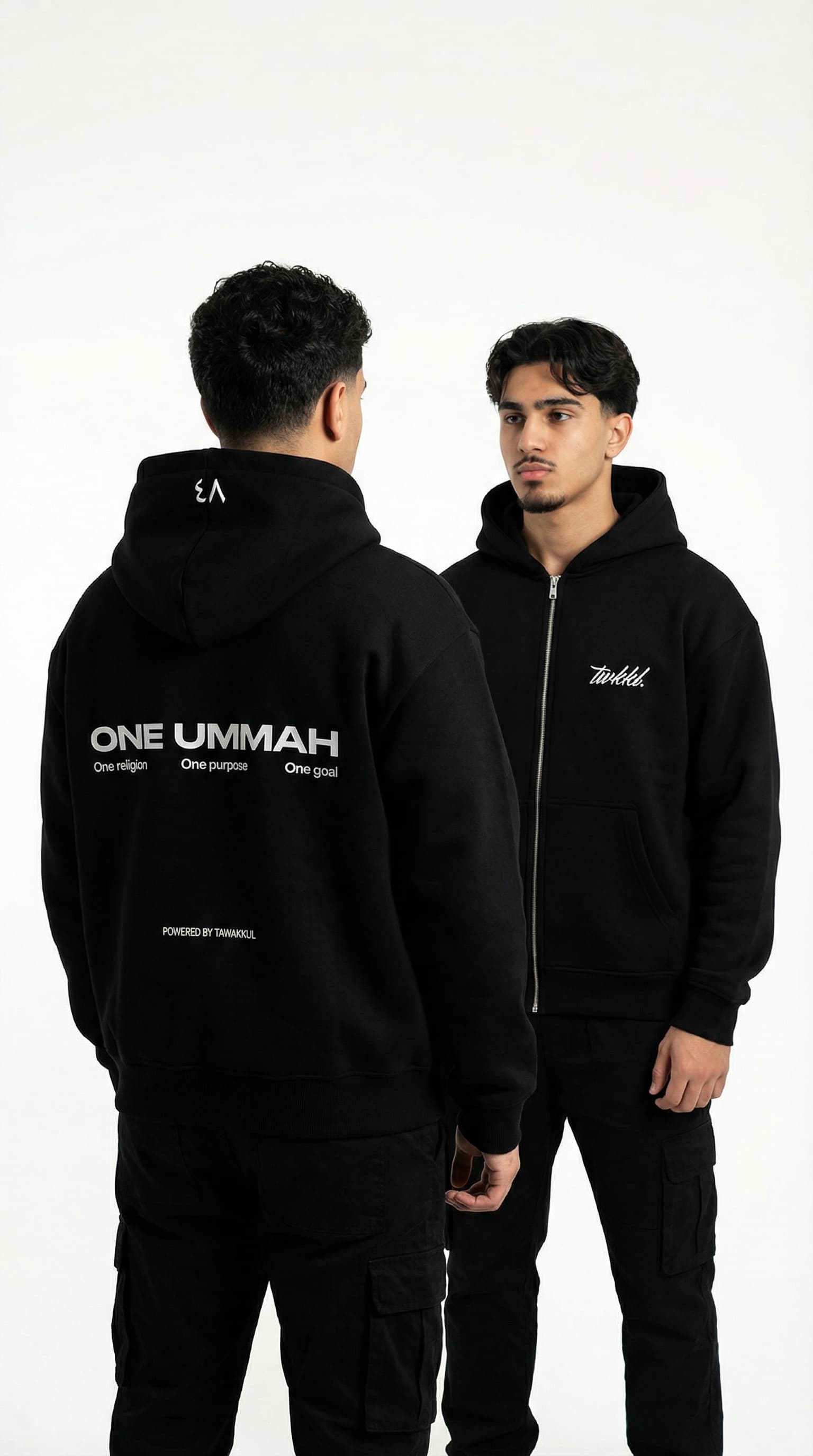 ONE UMMAH ZIP HOODIE — front and back view